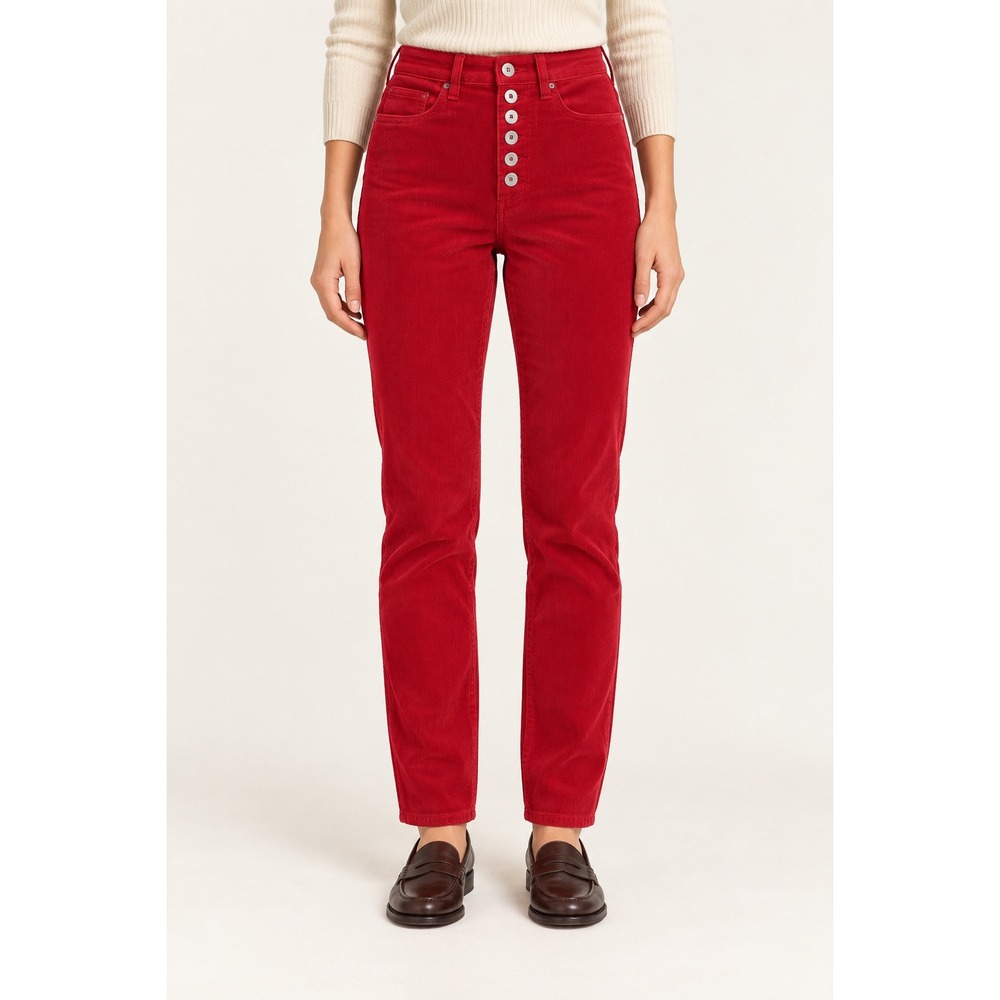 Anthropologie Pilcro Red Corduroy Skinny Pants High Rise Button Fly Size 25